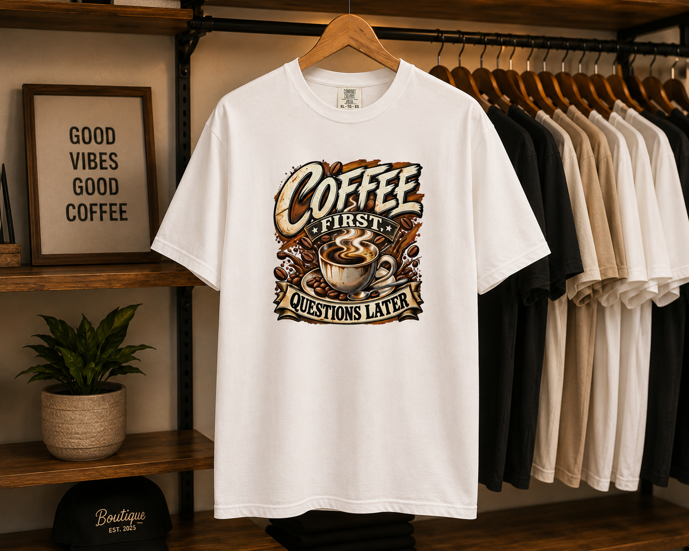 Coffee First Questions Later  T-Shirt